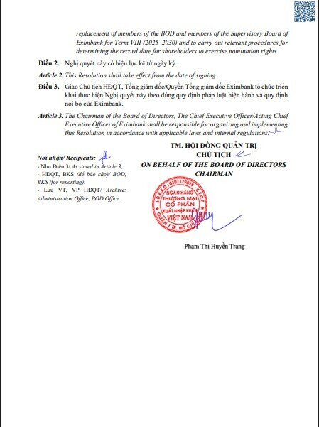 Eximbank chốt ngày họp ĐHĐCĐ 2026, dự kiến thay 6 thành viên Hội đồng quản trị