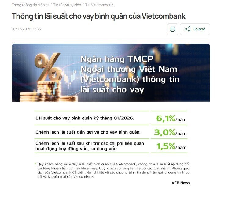 Vietcombank tăng mạnh lãi suất cho vay