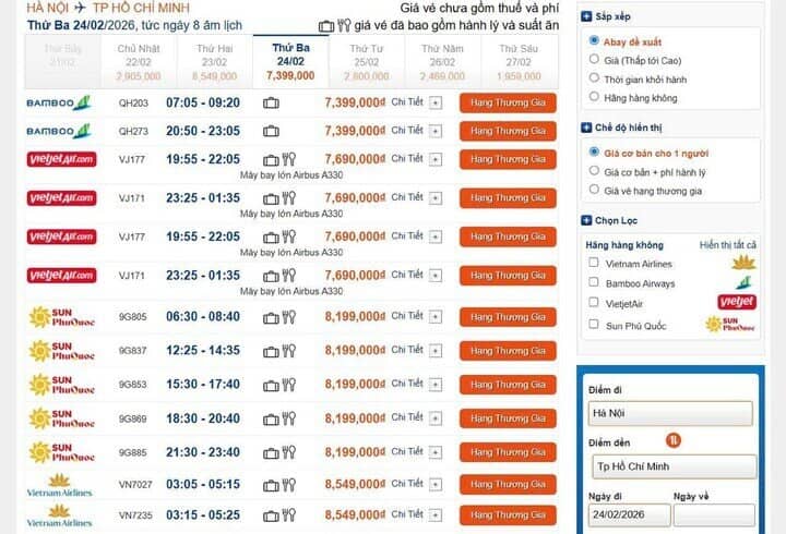 Sau Tết, giá vé may bay chặng Hà Nội - TP.HCM cao ngất ngưởng