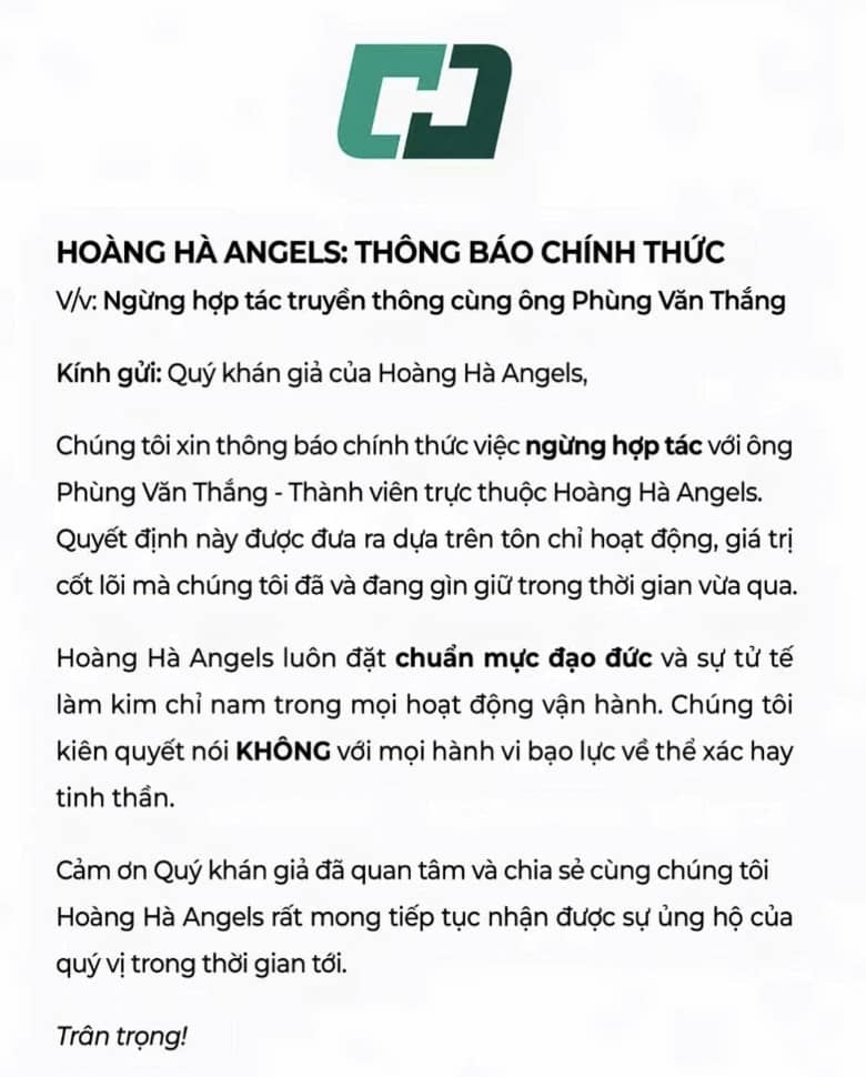 Hoàng Hà Angels ngừng hợp tác TikToker Thắng Không Kịp sau bê bối bạo lực gia đình