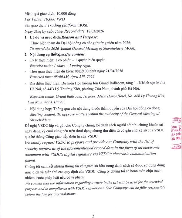 Hòa Phát ấn định ngày họp ĐHĐCĐ thường niên 2026