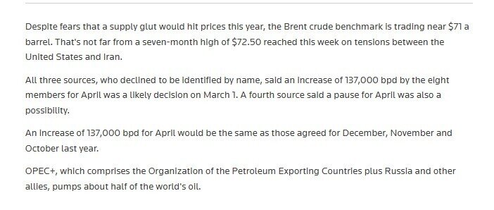 OPEC+ có thể tăng sản lượng dầu thô thêm 137.000 thùng/ngày trong tháng 4