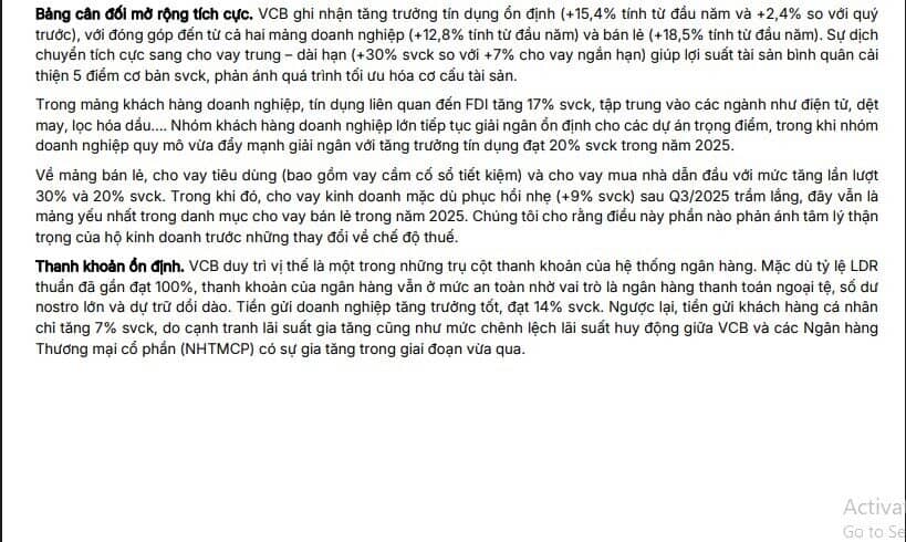 Điều gì khiến cổ phiếu VCB được dự báo tăng tới 30,4%?