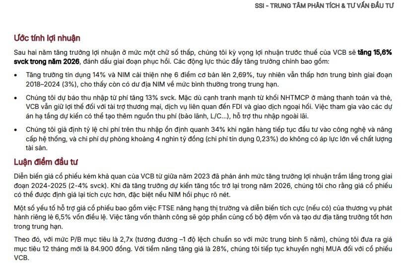 Điều gì khiến cổ phiếu VCB được dự báo tăng tới 30,4%?