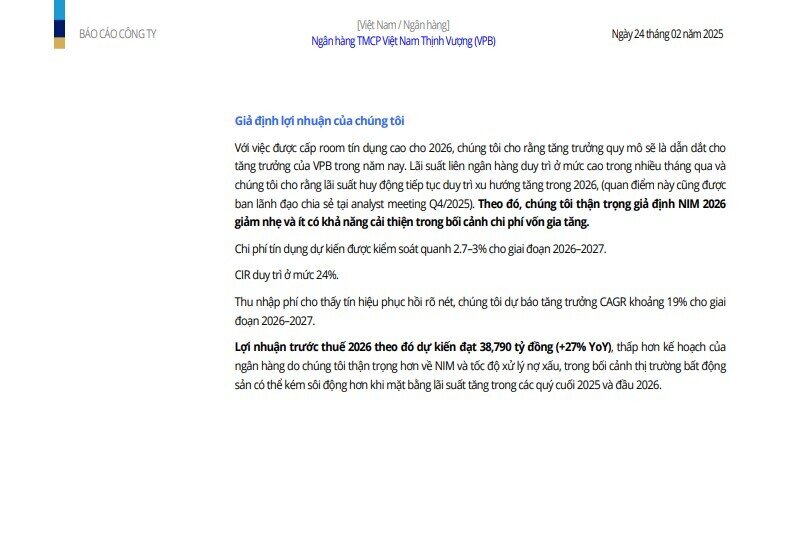 CTCK dự phóng lợi nhuận VPBank thấp hơn kế hoạch vì 2 yếu tố