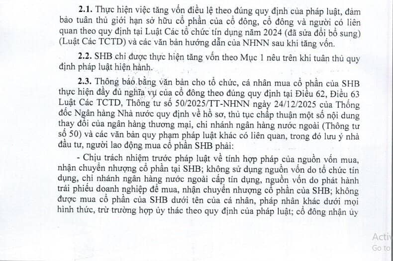 SHB được NHNN chấp thuận tăng vốn điều lệ lên 53.442 tỷ đồng