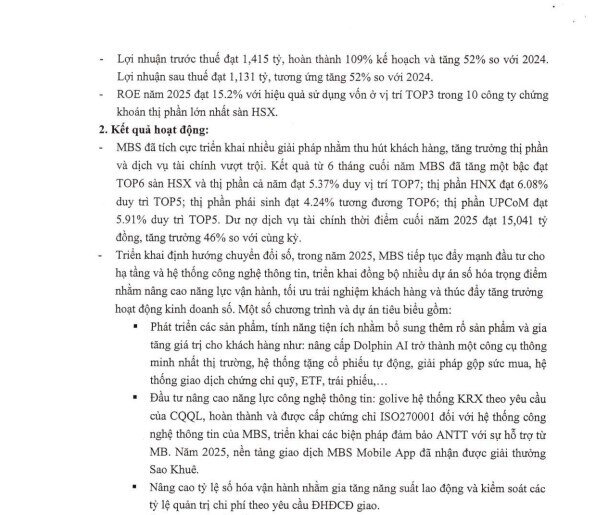 MBS đặt mục tiêu lợi nhuận gần 1.900 tỷ đồng trong năm 2026