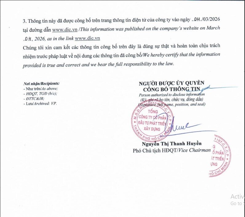 DIC Corp (DIG) hoàn tất giải thể công ty con đầu tư dự án thành phần thuộc Khu đô thị Đại Phước