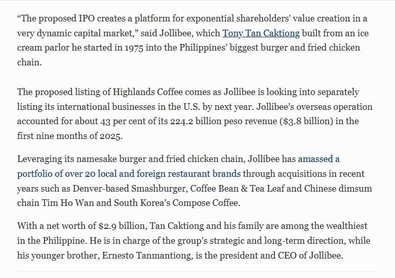 Highlands Coffee có thể IPO vào quý I/2027