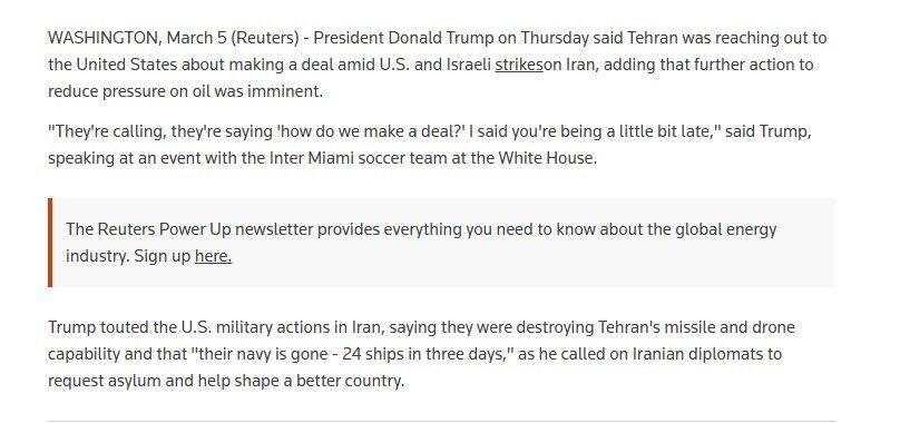 Reuters: Iran đang gọi điện cho Mỹ về một thỏa thuận