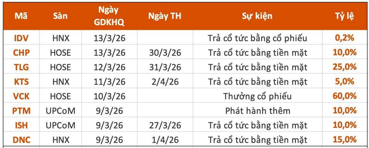Tuần 9/3–13/3: Cổ tức tiền mặt cao, doanh nghiệp rục rịch thưởng cổ phiếu