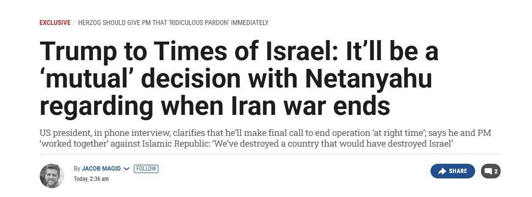 TT Trump tuyên bố: 'Tôi và Thủ tướng Israel sẽ quyết định khi nào xung đột kết thúc'