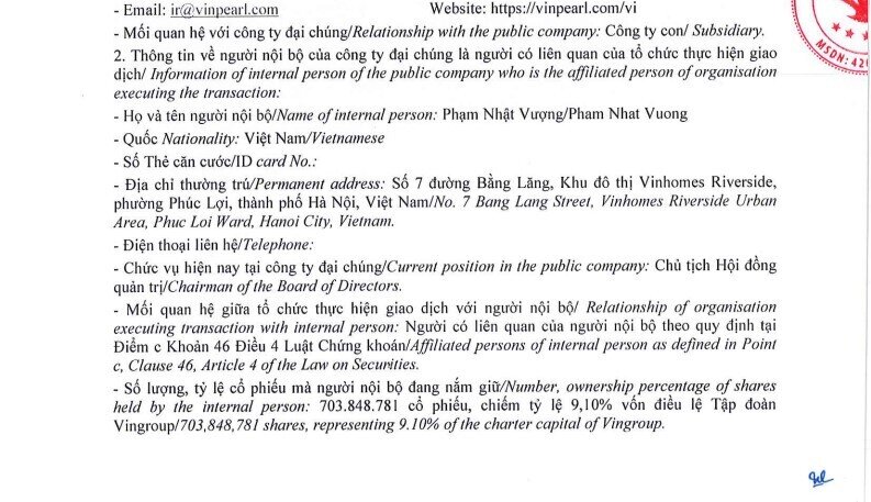 Thương vụ nghìn tỷ: Vinpearl sắp chuyển nhượng 90 triệu cổ phiếu VIC, giá trị hơn 14.000 tỷ đồng