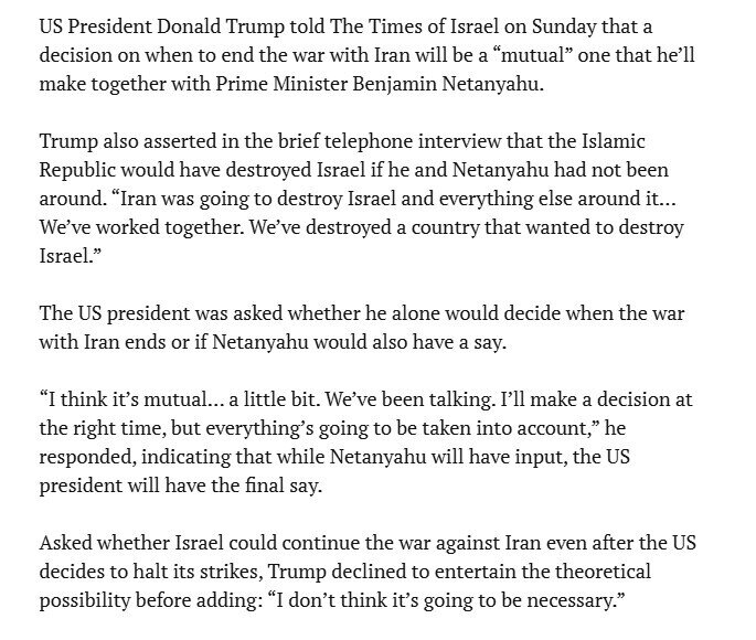 TT Trump tuyên bố: 'Tôi và Thủ tướng Israel sẽ quyết định khi nào xung đột kết thúc'