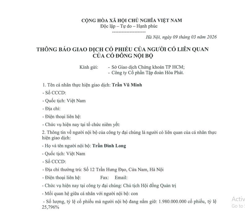 HPG nằm sàn, con trai tỷ phú Trần Đình Long muốn chi hơn 1.200 tỷ đồng để 'bắt đáy' cổ phiếu