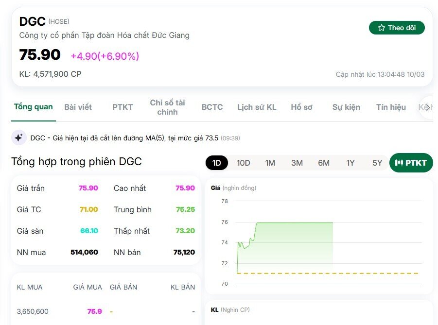 Điều gì khiến dòng tiền ồ ạt đổ vào cổ phiếu DGC?