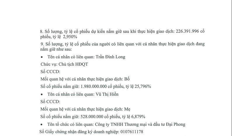 HPG nằm sàn, con trai tỷ phú Trần Đình Long muốn chi hơn 1.200 tỷ đồng để 'bắt đáy' cổ phiếu