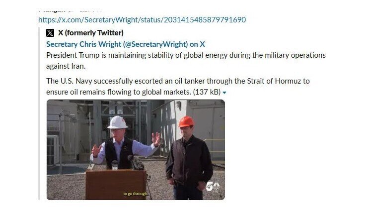 Bộ trưởng Năng lượng Mỹ thông tin sai về tình hình eo biển Hormuz