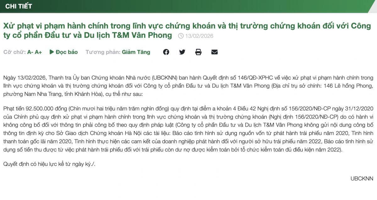 Công ty thuộc nhóm Eurowindow Holding bị xử phạt do không công bố thông tin trái phiếu