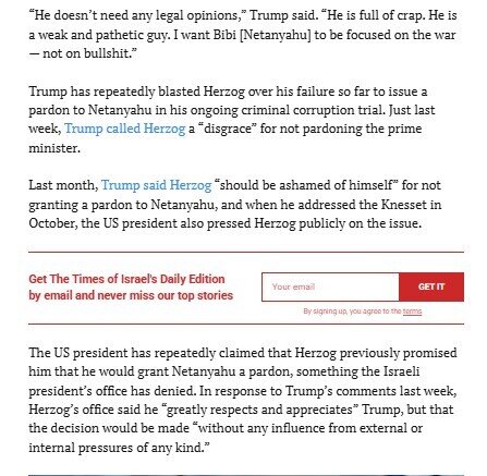 Ông Trump nói Tổng thống Israel: "Yếu đuối và thảm hại"
