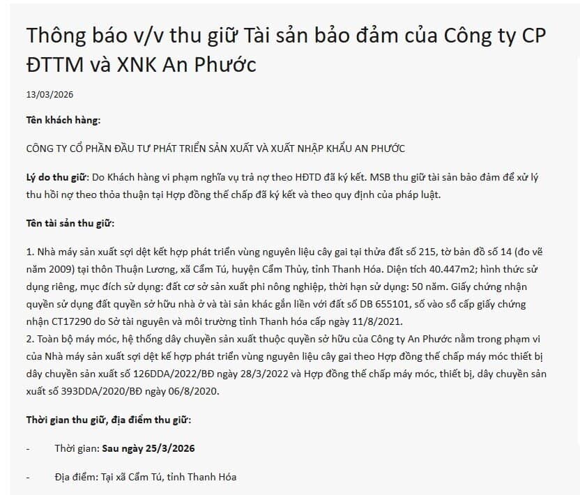 Một đại gia may mặc nổi tiếng vừa bị ngân hàng thu giữ tài sản