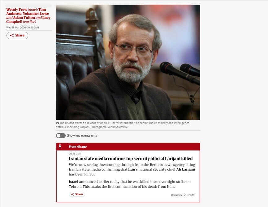 Iran xác nhận lãnh đạo an ninh Ali Larijani thiệt mạng