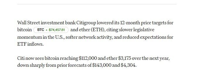 Citigroup hạ dự báo giá Bitcoin