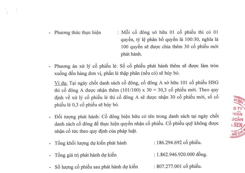 Hoa Sen Group trả cổ tức tỷ lệ 30%