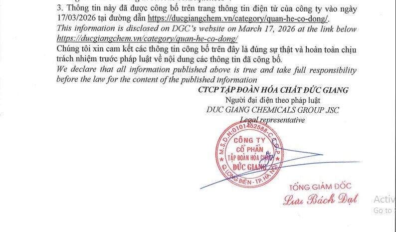 Hóa chất Đức Giang (DGC) ra thông báo mới nhất liên quan việc lãnh đạo bị khởi tố