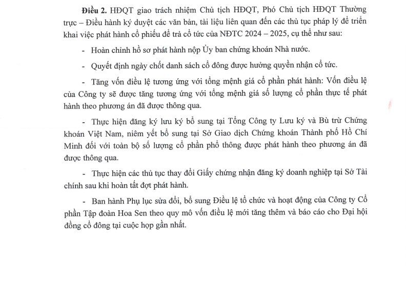 Hoa Sen Group trả cổ tức tỷ lệ 30%