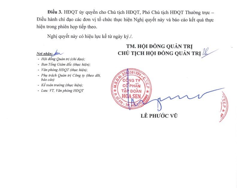 Hoa Sen Group trả cổ tức tỷ lệ 30%