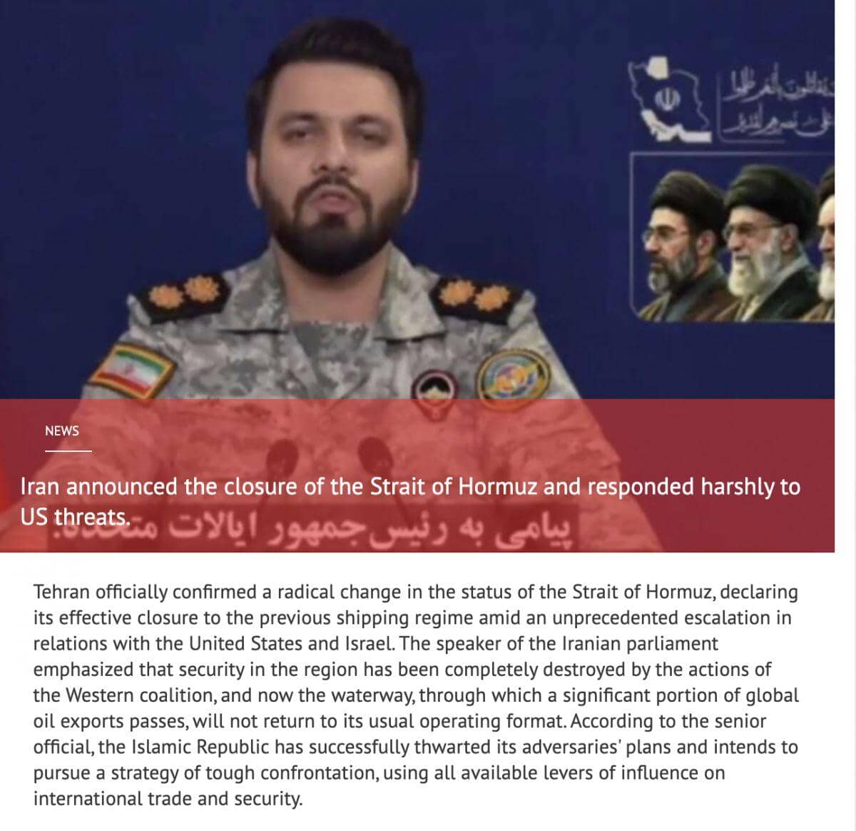 Iran tuyên bố đóng cửa eo biển Hormuz, đẩy căng thẳng Mỹ - Trung Đông lên mức nguy hiểm