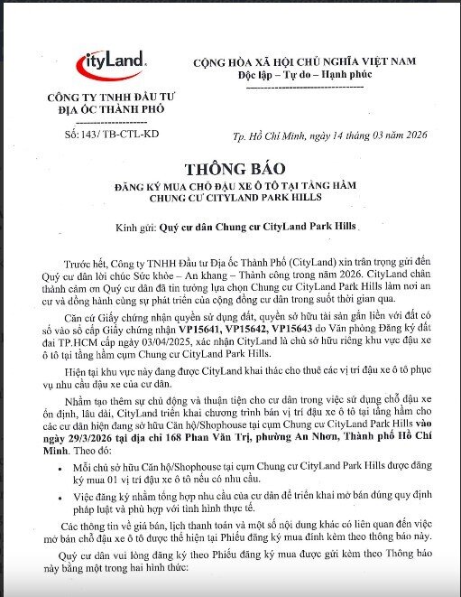 Chuyện khó tin: Một chung cư TPHCM thông báo bán chỗ đậu xe tới 500 triệu đồng, cư dân phản ứng mạnh