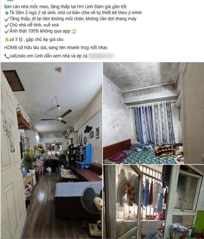 Thực tế căn hộ không sổ, "mốc meo" tại chung cư HH Linh Đàm nhưng được rao bán 3 tỷ đồng