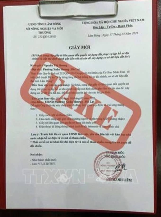 Cảnh báo chiêu lừa mới: Giả mạo “giấy mời” kê khai đất đai để thu thập thông tin cá nhân