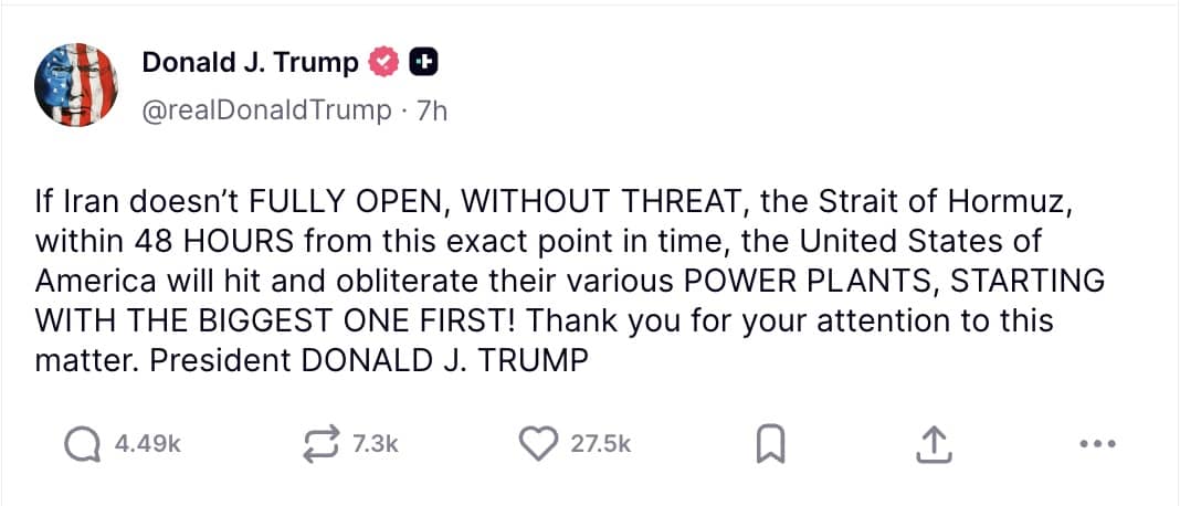 Ông Trump ra lệnh 48 giờ: Không mở Hormuz, Iran đối mặt đòn hủy diệt?
