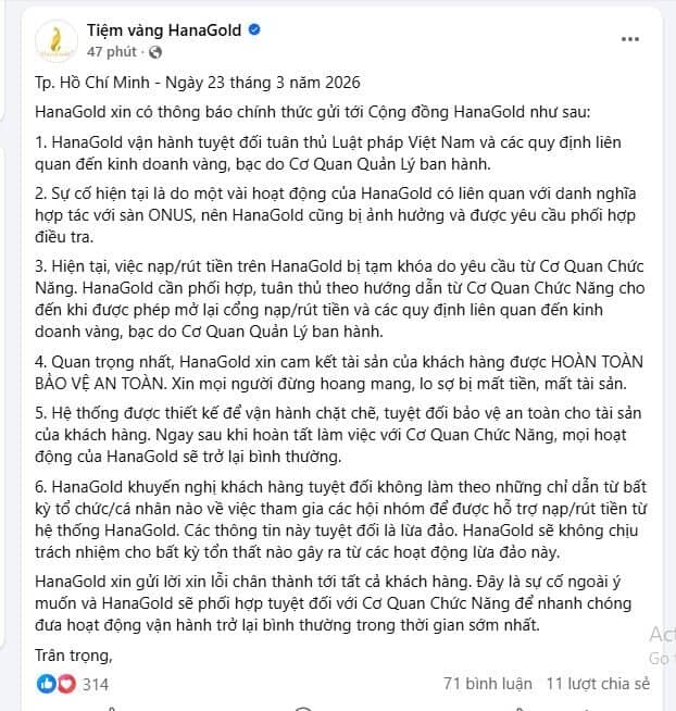 NĐT hoang mang vì không rút được tiền từ HanaGold