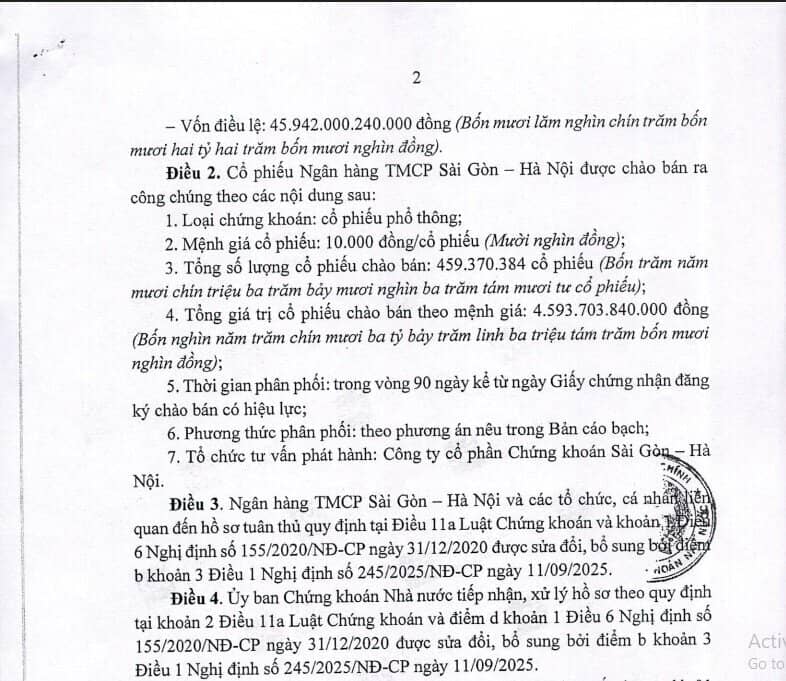SHB được cấp Giấy phép đăng ký chào bán cổ phiếu ra công chúng