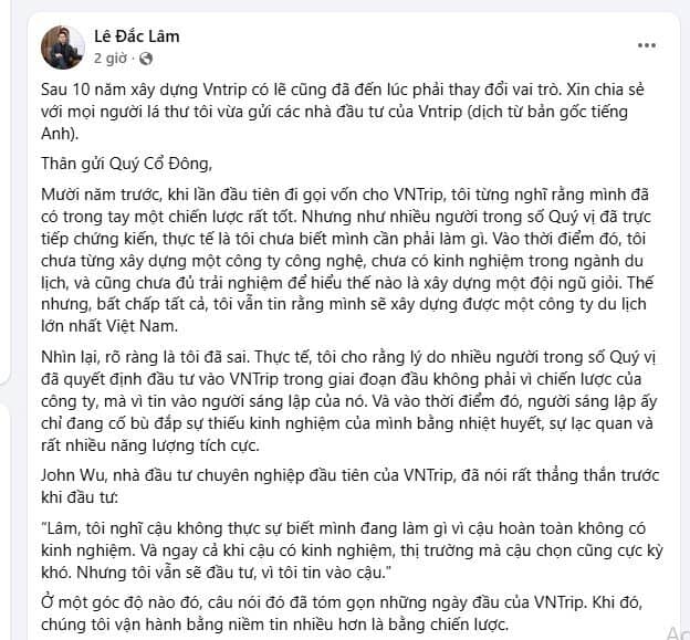 Biến động lớn tại Vntrip: Ông Lê Đắc Lâm rút lui