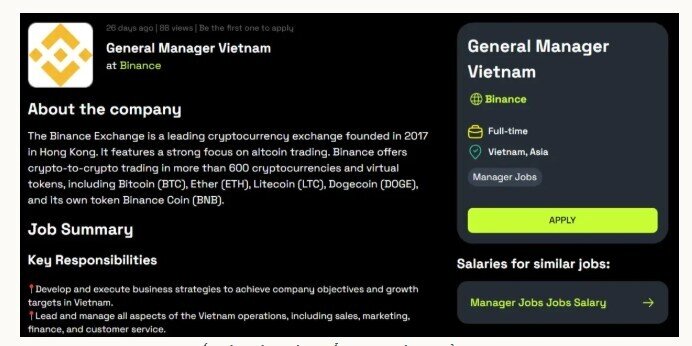 “Ông lớn” Binance rục rịch tuyển TGĐ tại Việt Nam