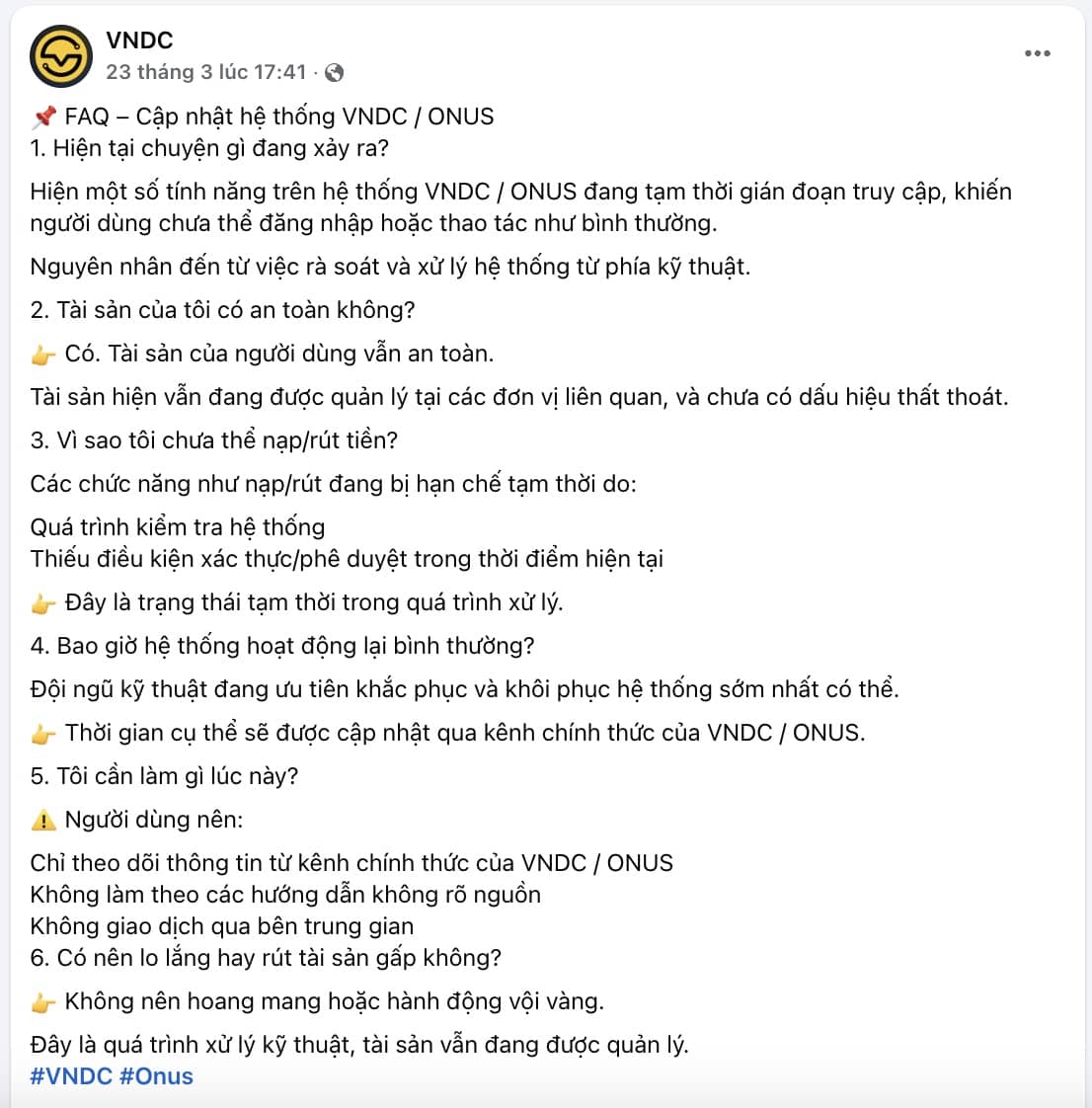 Dòng tiền trên ONUS đang ra sao khi nền tảng tạm ngừng hoạt động?