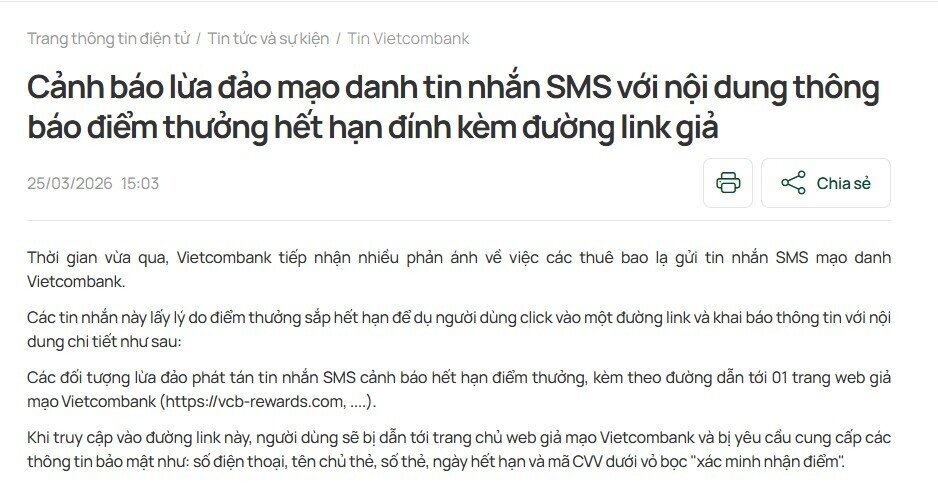 Vietcombank cảnh báo khẩn