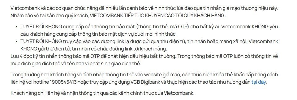Vietcombank cảnh báo khẩn