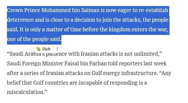 Saudi Arabia đang cân nhắc chiến tranh với Iran