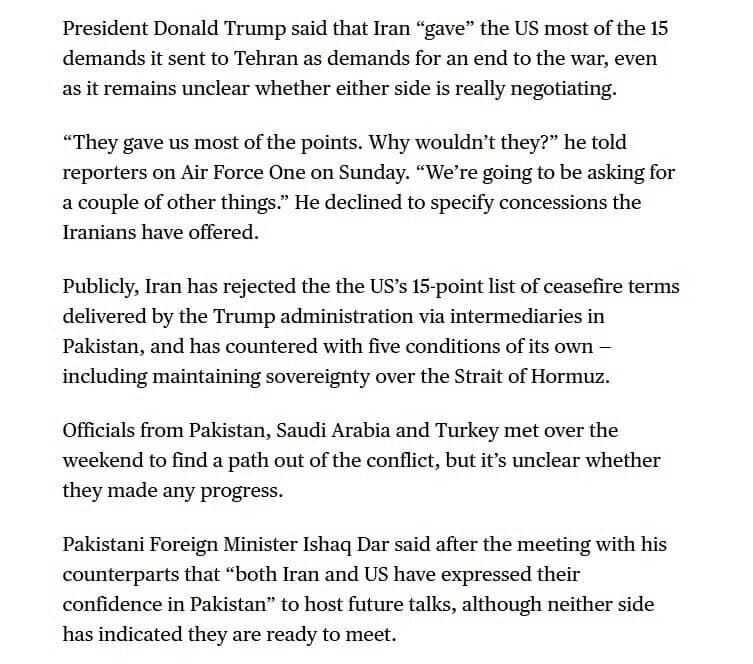 Ông Trump tuyên bố Iran đã nhượng bộ ‘hầu hết’ 15 điều kiện ngừng bắn