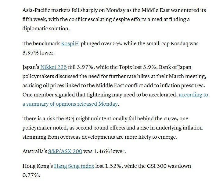 Chào sáng đầu tuần, chứng khoán châu Á đồng loạt "rơi"