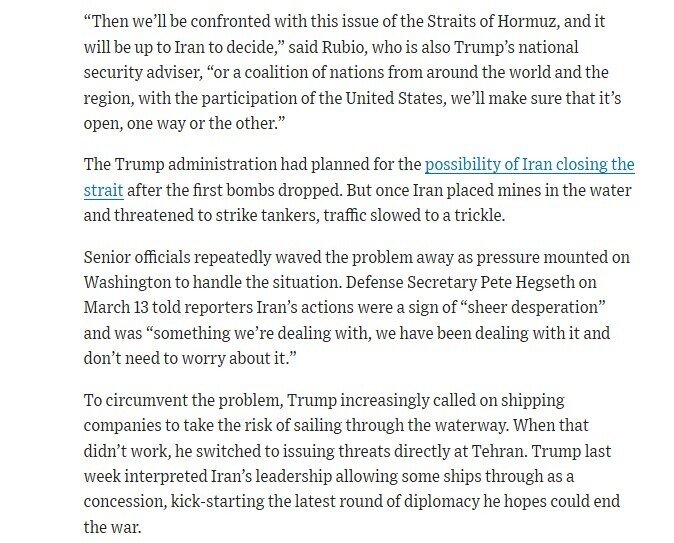 TT Trump nói với trợ lý sẵn sàng chấm dứt chiến tranh Iran mà không mở lại Hormuz