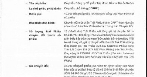 Novaland phát hành 2,4 triệu cổ phiếu chuyển đổi cho trái chủ nước ngoài