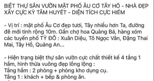Biệt thự Hồ Tây giá chỉ hơn 100 triệu/m² gây sốc