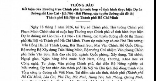 Kết luận của Thường trực Chính phủ tại cuộc họp về tình hình thực hiện Dự án đường sắt Bắc Nam